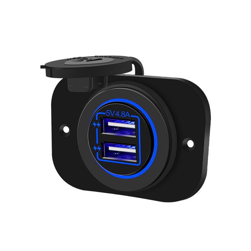 车载USB车充改装手机充电器 w带面板车用防水插座摩托车接口12V24