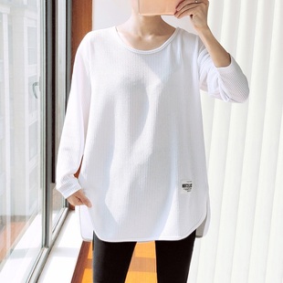 洋气中长款 圆领打底衫 时髦时尚 胖mm2t00斤大码 T恤可外穿 女春秋装