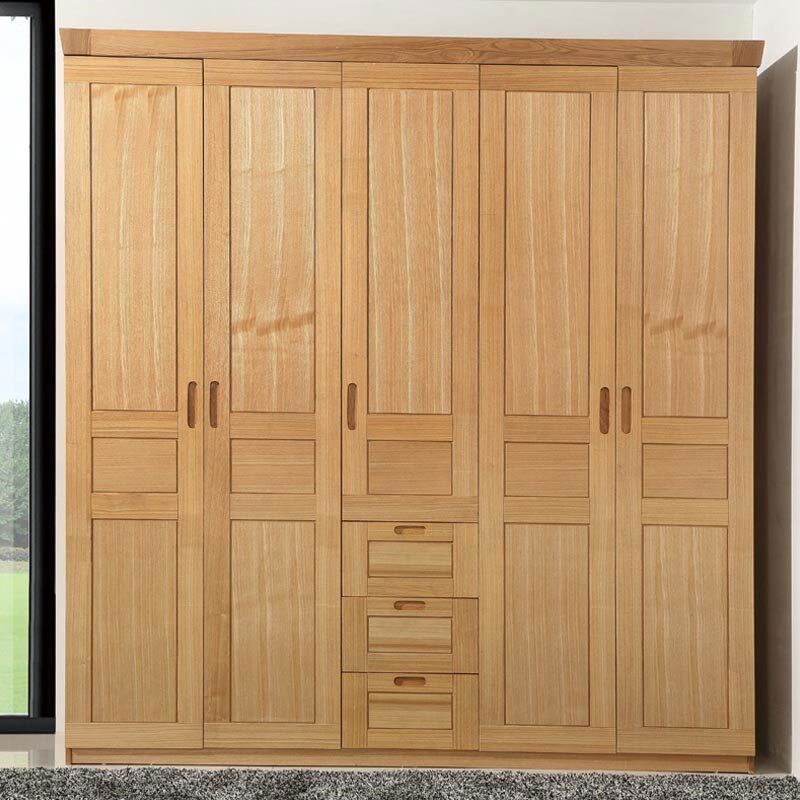 水曲柳实木五门衣柜现代简约平开门衣H橱成人卧室家具经济型储物