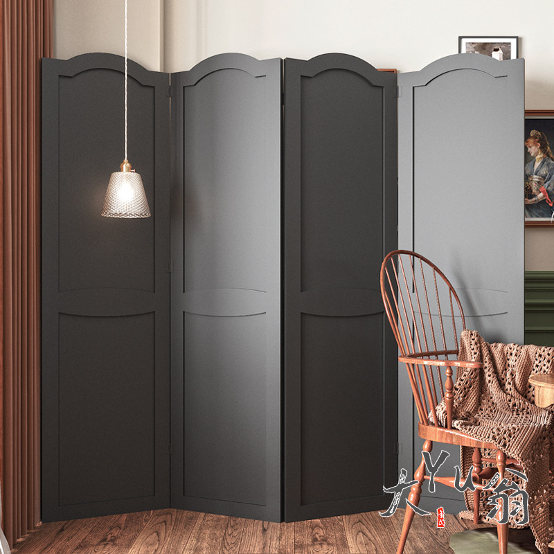 黑色美式现代简约入户屏风隔断墙客厅折叠L移动餐厅服装店遮挡装