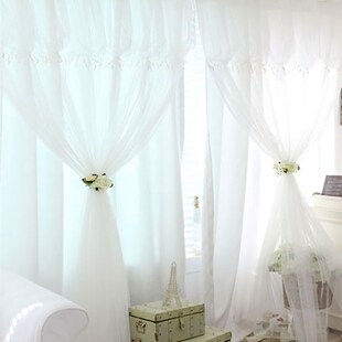 飘窗客厅窗帘成品落地窗蕾丝窗帘公主风客厅半遮光窗W帘布卧室包