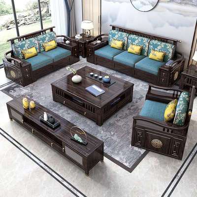 新中式全实木沙发茶几电视柜组合客厅实木中式乌金木大小户型储物