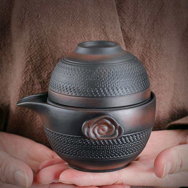 紫陶快客杯复古旅行茶具套装便携一壶三杯紫砂陶瓷简约茶壶