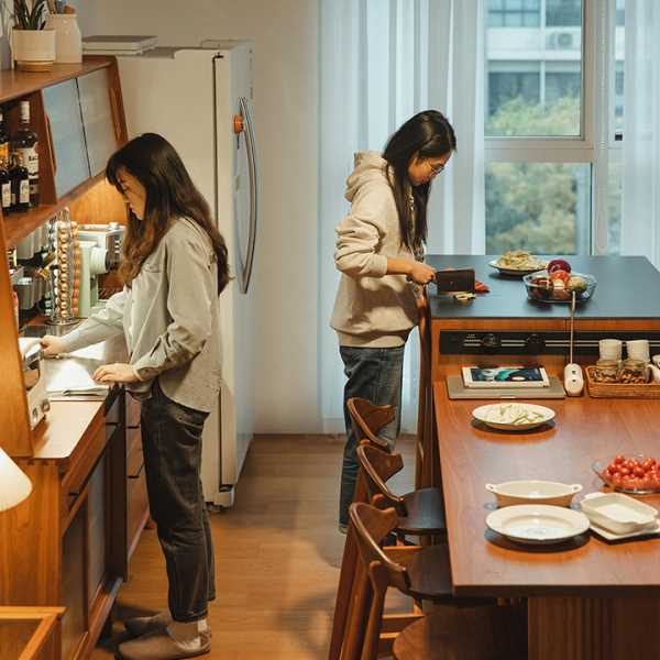 木邻围炉岛台实木岩板餐厅吧台一字岛台餐桌一体开放式厨房料理台