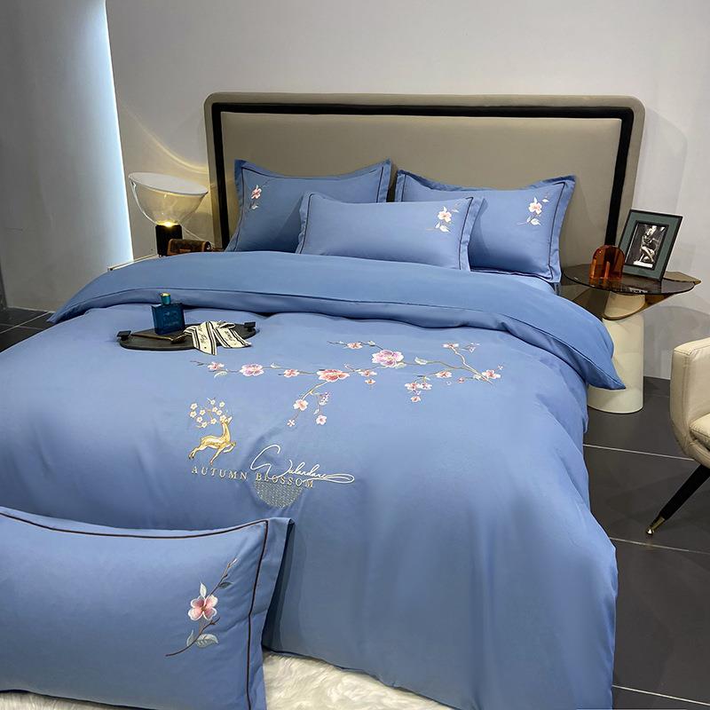 新款水洗棉磨毛刺绣四件套亲肤绣花被套床单床上用品绣花零售
