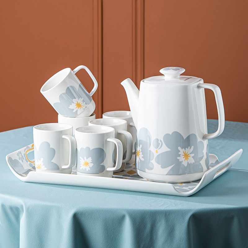 高颜值水具套装潮州陶瓷客厅水杯超大容量水壶套耐用X高温乔迁送