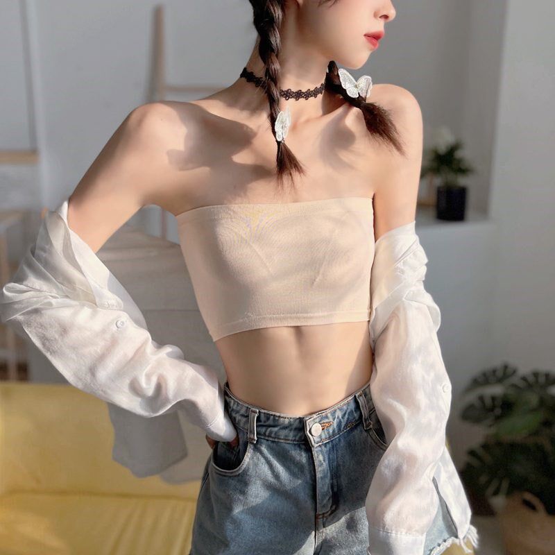 新品夏季白色无肩带防滑内搭抹胸裹胸H防L走光打底美背内衣少女护