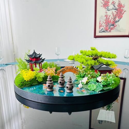 新款酒店大圆桌中间摆件餐桌花摆设花饭店桌面装饰微景观造景花艺