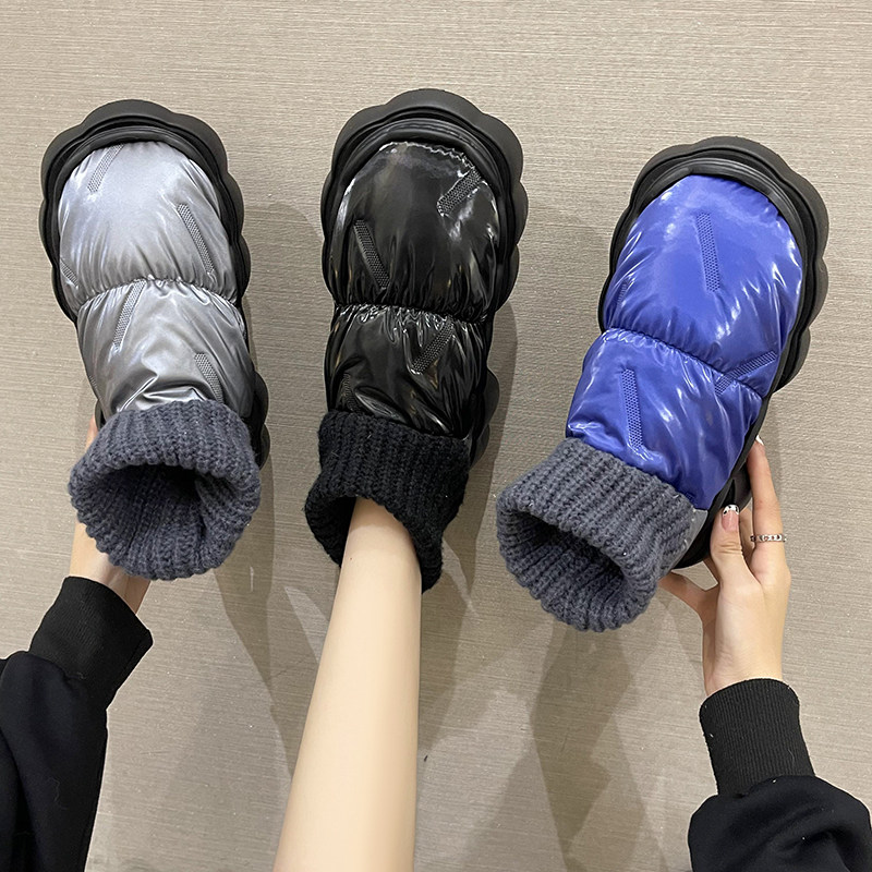 棉拖鞋女秋冬季高k包跟加绒防滑防水保暖高帮厚底外穿羽绒棉鞋女