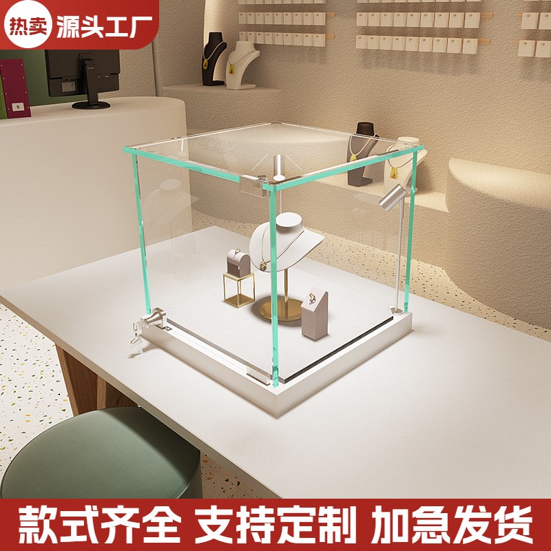小型玻璃展示柜方形单p开门带锁台面柜木质烤漆珠宝饰品首饰展示