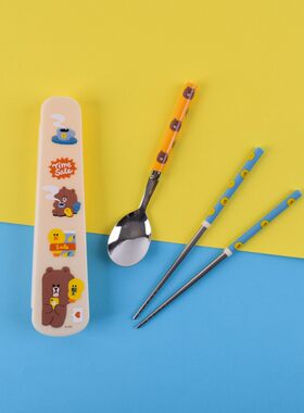 筷子勺子套装一人食儿童餐具三件套小学生勺筷不锈钢Z便携收纳盒