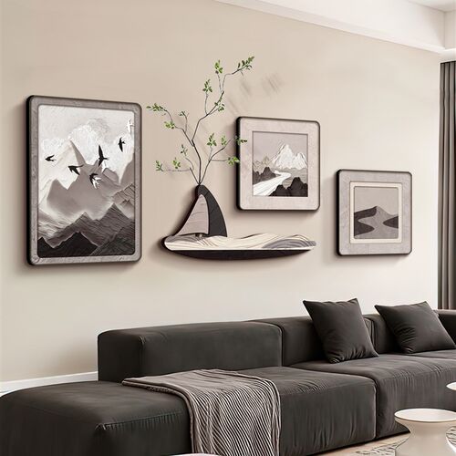 靠背大气客厅挂画电视沙发背景墙装饰画现U代简约高端壁画