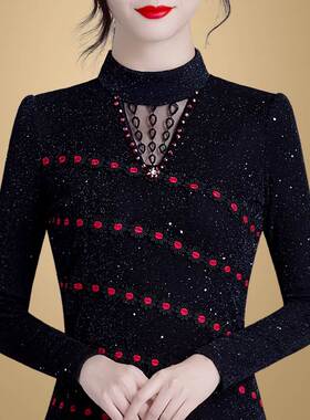 打底衫女内搭网纱蕾丝洋气秋冬202B4年新款加绒加厚半高领长0902h