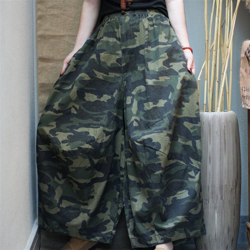 迷彩九分裤女2025新款薄款夏大尺码胖mm显瘦牛仔八分裤阔腿工装裤