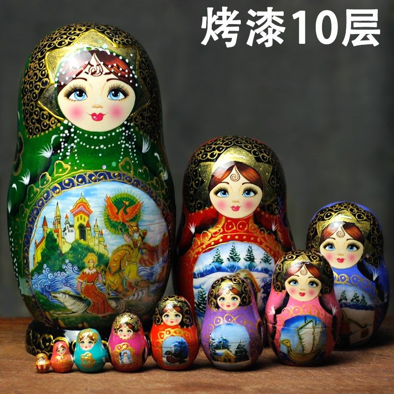 烤漆俄罗斯套娃10层满洲里哈尔滨冰雪旅游M纪念工艺礼品木质摆件