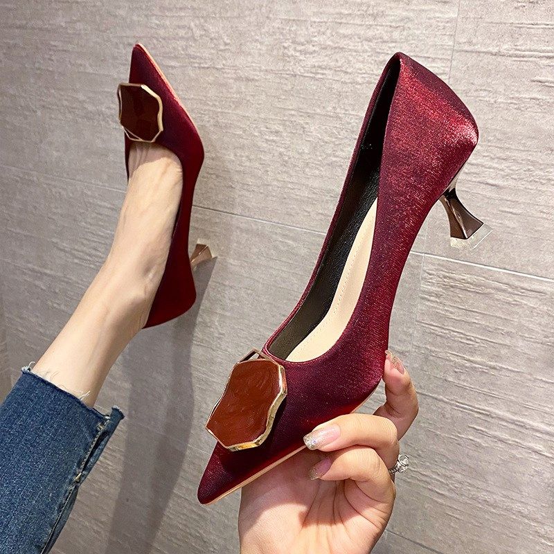 61502-105白色高跟鞋女尖头2024年新款绸缎婚鞋红色新娘细跟单鞋,女鞋,其他拖鞋,淘宝优惠券,粉丝福利购,淘宝优惠卷