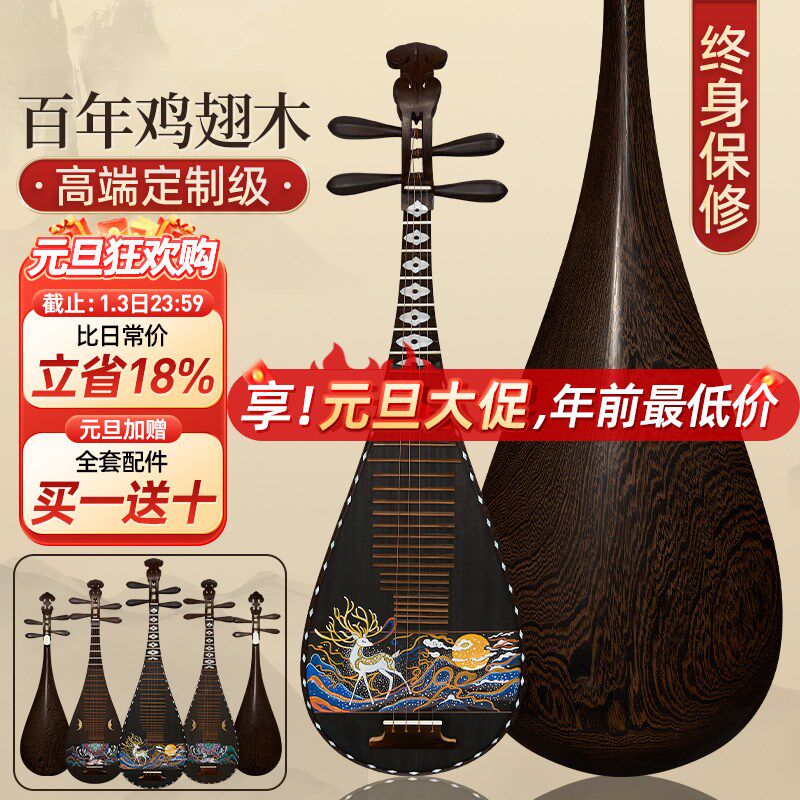 鸡翅木琵琶初学者成人凤尾头黑面定制彩绘儿童琵琶乐器.专业琵笆