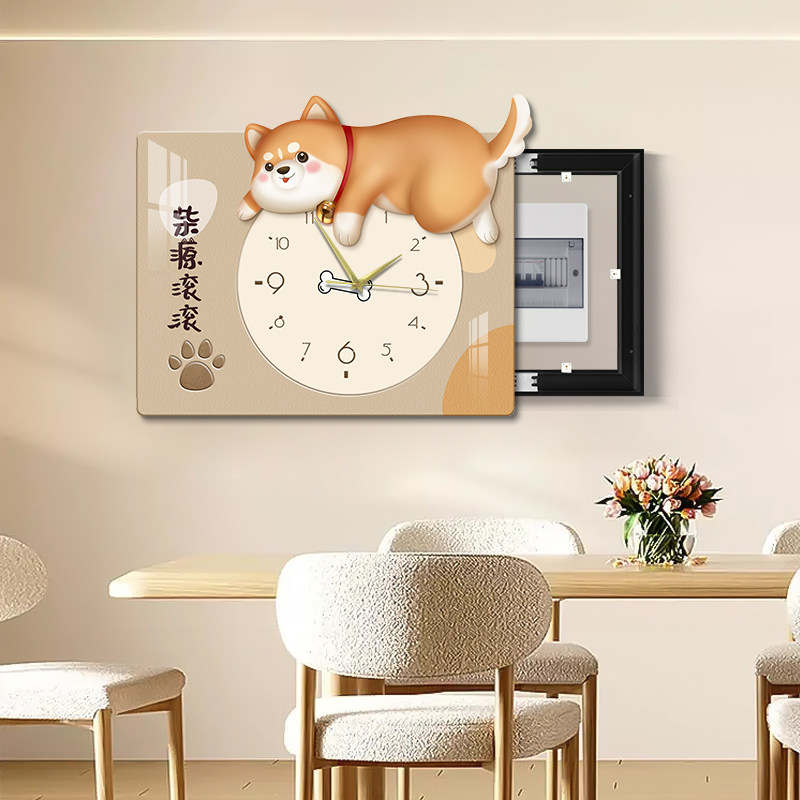 餐厅卡通电表箱装饰画免打孔遮挡B配电箱电闸总开关挂画带钟表壁