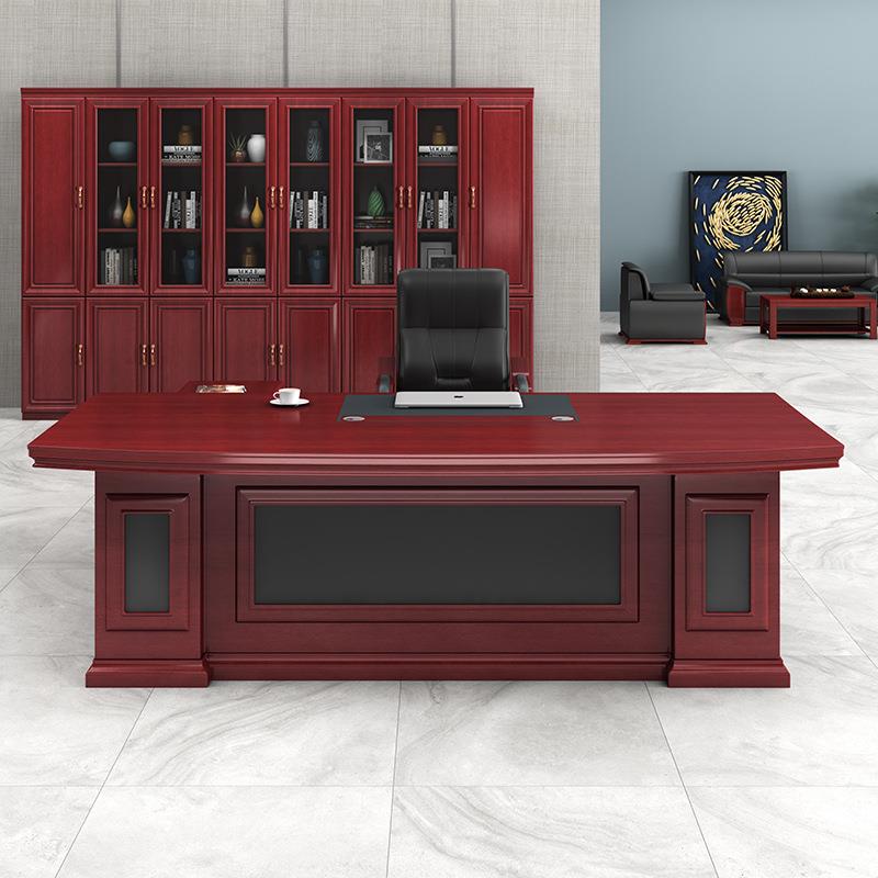 简约现代总裁经理贴木皮大班台桌椅办公家具中式油漆木皮老板桌