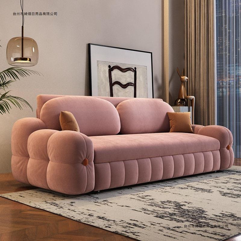 奶油风儿童双人可折叠抽拉式沙发床客厅储物两用小户型卧室家用