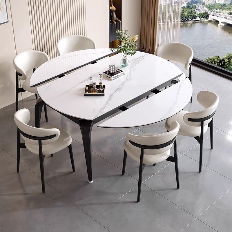 岩板餐桌椅组合家用小户型方圆两用现代简约吃饭桌可折叠伸缩餐桌