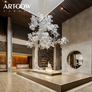 不锈钢室内艺术白色铁树售楼处大型景观酒店艺术落地装置大摆件