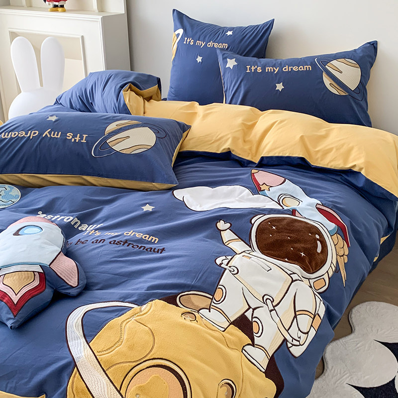 送抱枕卡通男孩子全棉水洗棉四件套柔软纯棉儿P童被套床单床上用