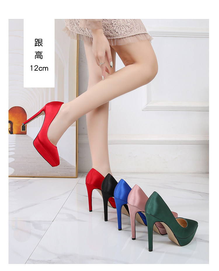 12cm 枪色黑色香槟白杏色银色红色大尺码细跟厚底无肩带高跟女鞋3