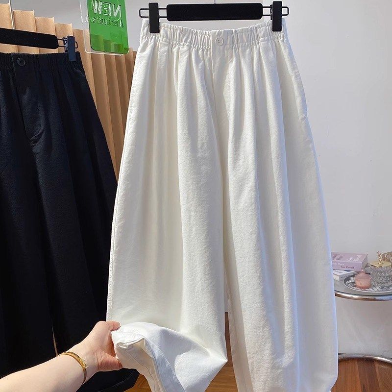 小个子八分白色阔腿气球裤女2025夏季新款松紧腰九分萝X卜灯笼裤x
