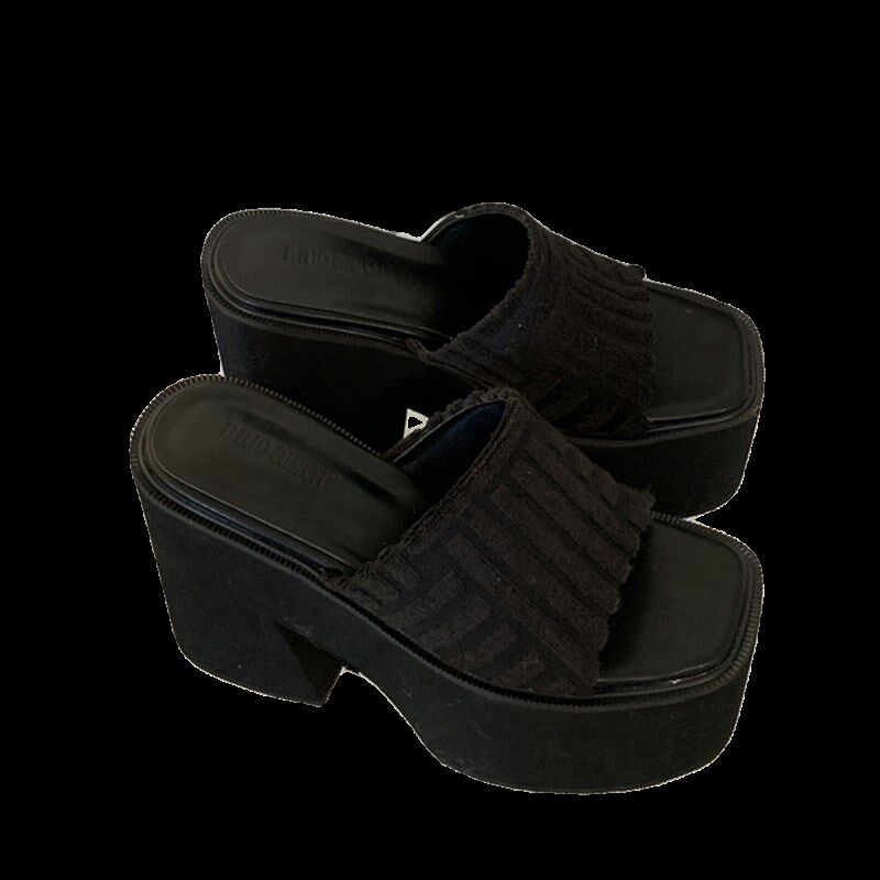 11cm超高跟一字拖女款夏外穿防水台凉拖鞋粗跟小个子厚底增高凉鞋