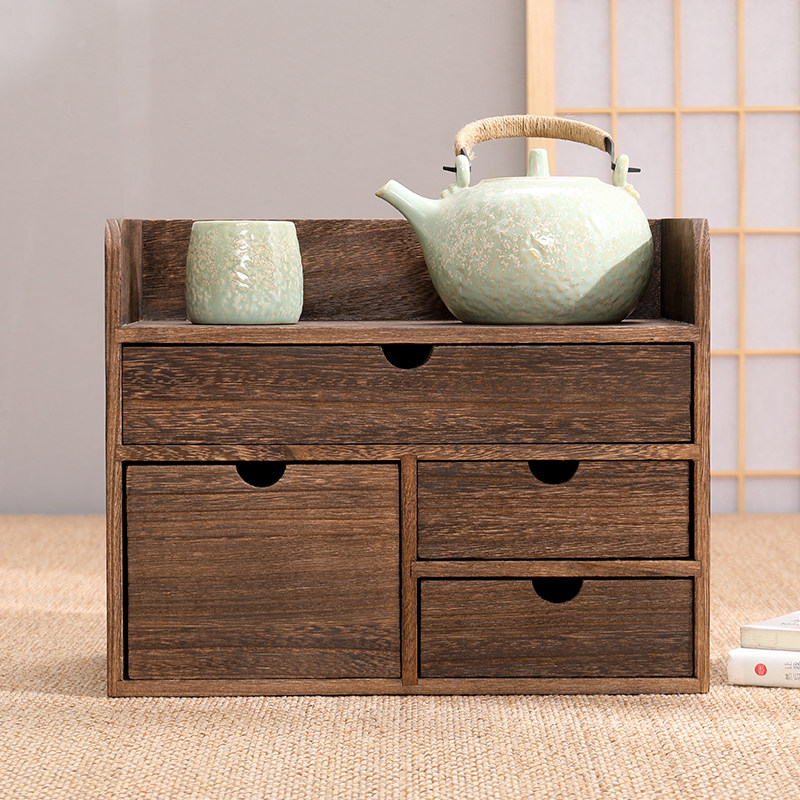 实木茶饼收纳盒普洱茶叶存茶w盒抽屉式桌面置物架小书柜杂物整理