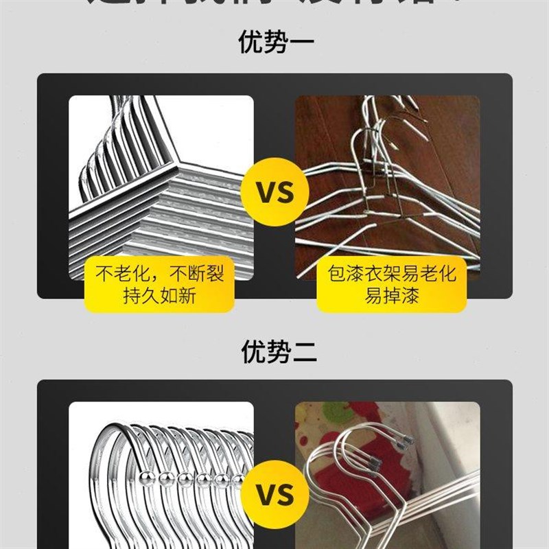 加厚家用加硬卧室挂钩儿童衣架子晾衣撑挂衣加粗30不锈钢衣架4