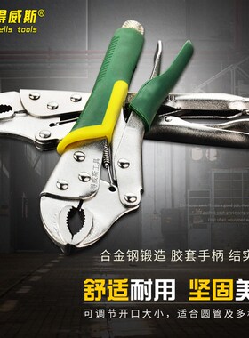 得威斯工具大力钳子10寸大力钳工具大力钳圆口夹钳胶柄圆口夹持钳