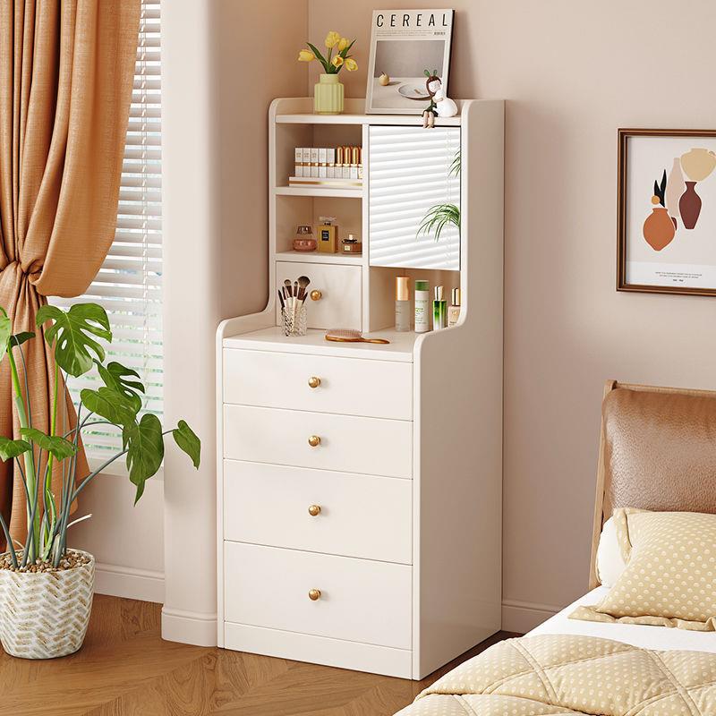 奶油风实木床头柜现代简约卧室小型床头储物柜带梳妆台床边收纳柜