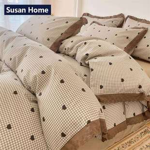 苏杉纯棉床上四件套100全棉新款学生宿舍床品花边被套床单三件套