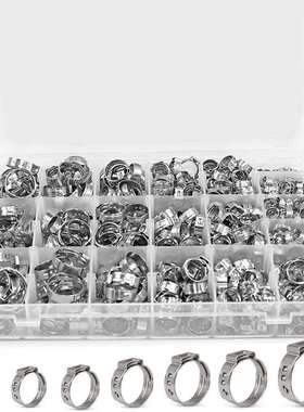 跨境420PCS盒装20种尺寸304不锈钢单耳卡箍喉箍软管夹套件
