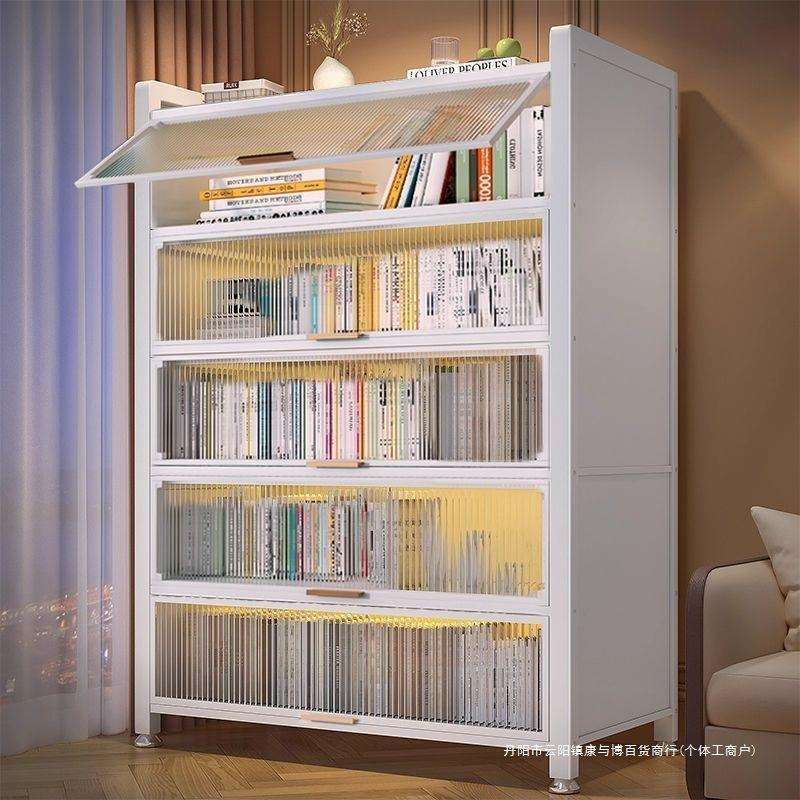 办家用书柜落地多层收纳柜防尘置物架钢制书架酒店可移动收纳柜