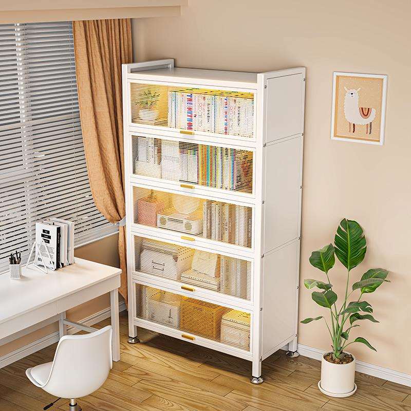 谋生防尘书柜家用钢制带门儿童书架铁艺多层落地置物柜客厅展示收