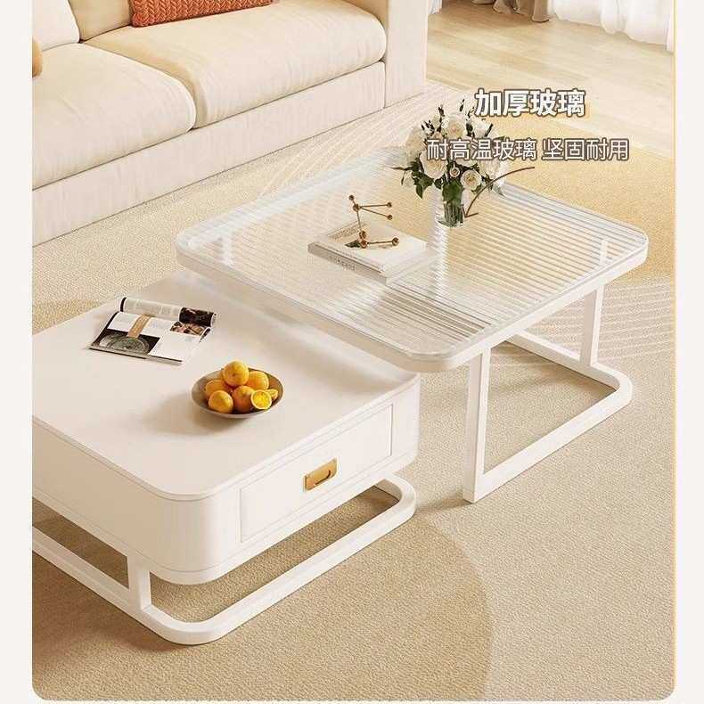 岩板茶几奶油风白岩板茶几组合轻奢小户型客厅家用简约现代网红桌