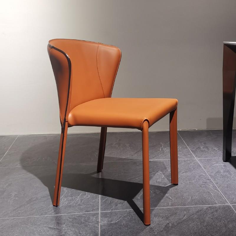 马鞍皮餐椅意式极简北欧设计师酒店售楼部橙色厚皮椅子