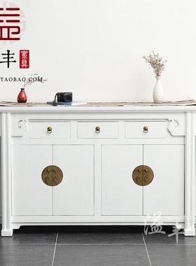 新中式仿古玄关实木装饰柜简约轻奢老榆木供桌白色酒店家具隔断柜