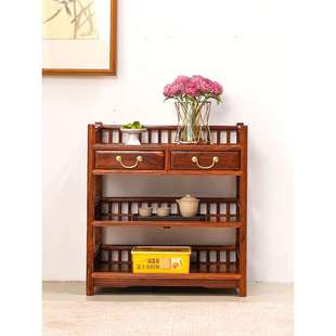 花梨木置物架茶桌旁边的非洲茶几多层多功能实木茶台中式边几