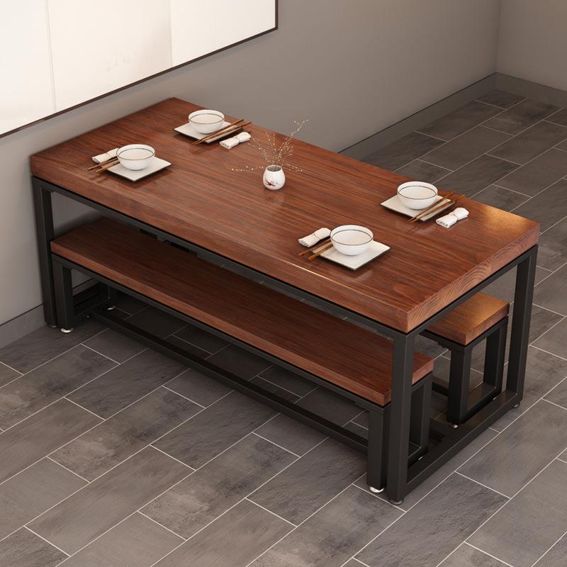 民宿咖啡馆面馆食堂餐馆餐厅长桌长凳铁艺实木长条餐桌椅组合1034