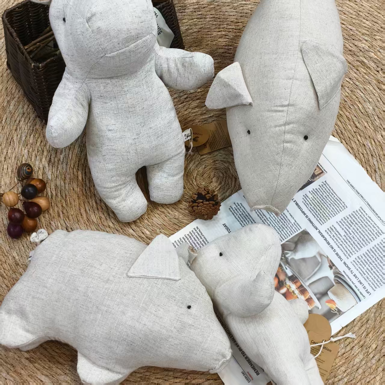 ins100汉麻双雨露抱枕玩偶 手感超柔软高级货压床睡觉猪大福河马