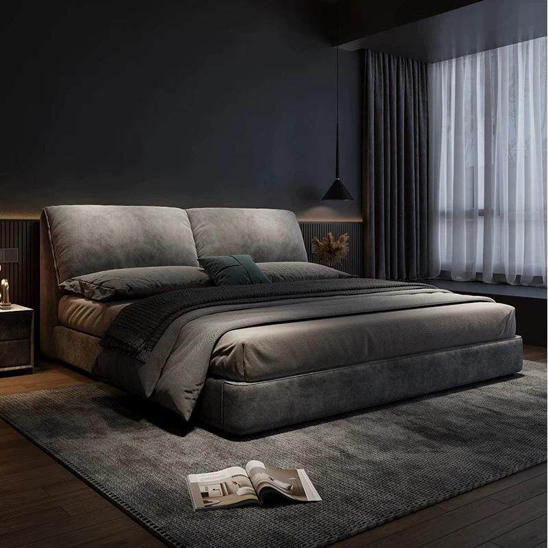 意式轻奢麂皮绒布床主卧布艺床双人大床现代简约储物科技布床