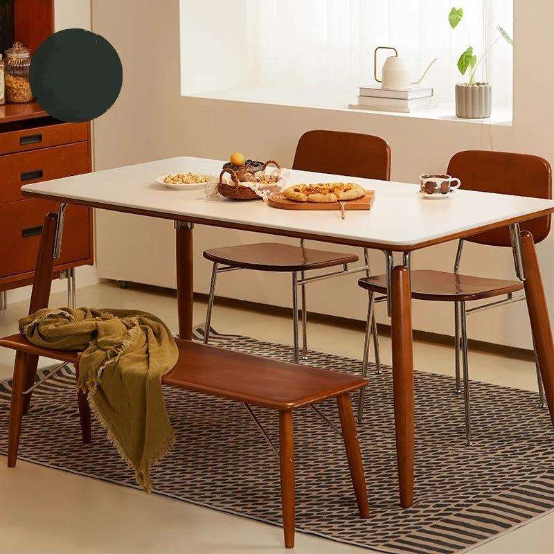 中古实木岩板餐桌原木书桌白色法式复古小户型家用饭桌