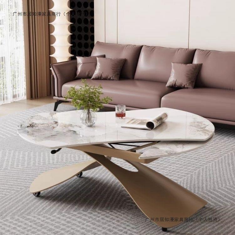 多功能升降茶几餐桌移动两用一体式小户型客厅岩板可方可变圆桌