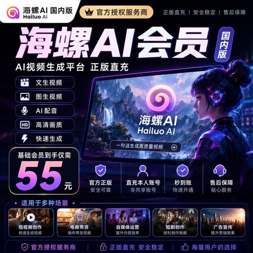 海螺AI国内版会员充值官方正版直充AI视频生成工具秒到账短剧带货