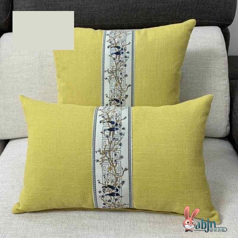 沙发抱套新中式风亚麻r靠垫纯色沙发靠背护腰靠枕长方形腰枕
