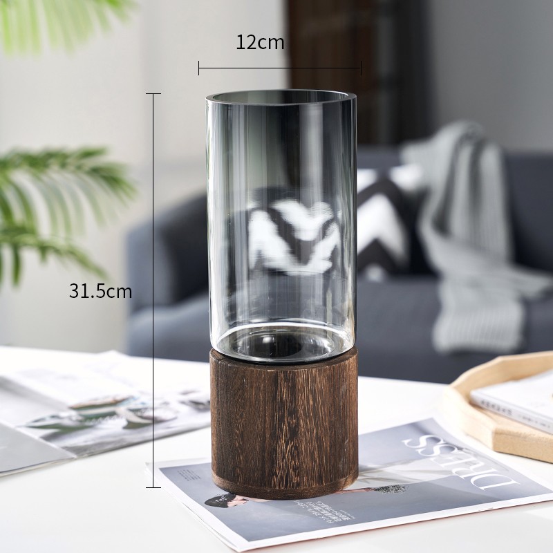 新中式玻璃花g瓶水养鲜花干花马醉木插花器摆件客厅桌面样板间装